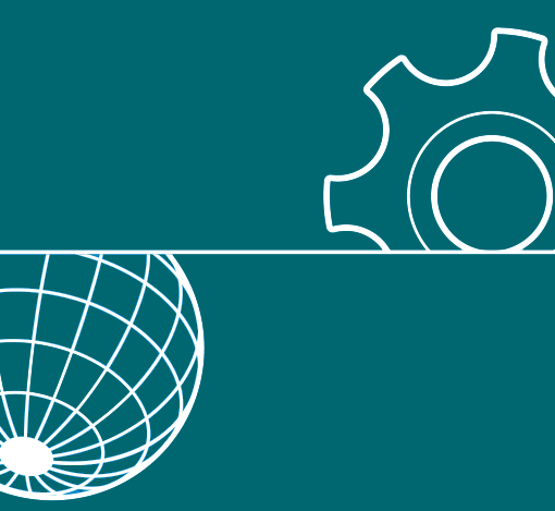 Logo mit Zahnrad und Globus